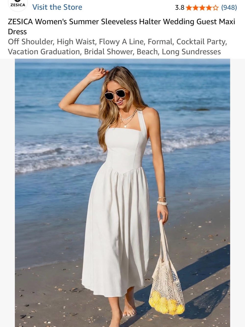ZESICA White Sleeveless Halter Maxi Dress for Women- NEVER BEEN WORN